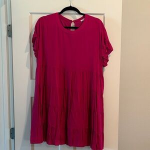 JODIFL Fuchsia Tiered Short Sleeve Dress